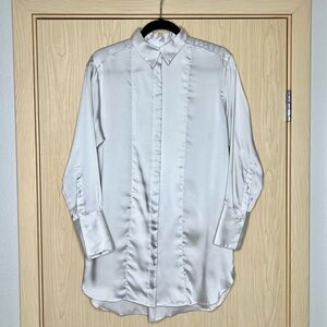H&M Long Length Satin Blouse Shirt Button Down Relaxed Fit Sz XS NWT